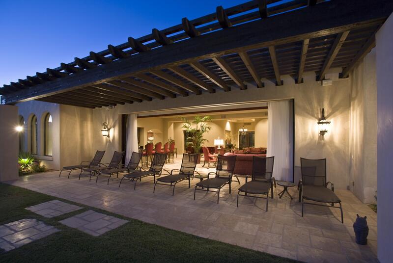 patio with many chairs